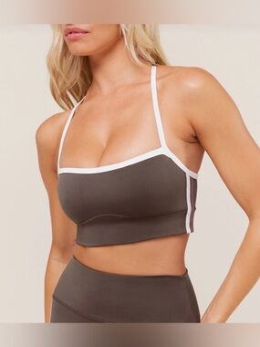 Gymshark Piping Sports Bra Brown Cream Strappy Back Size M